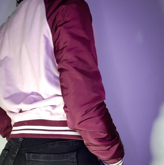 🟪H&M Pink and Purple spring/fall ribbed button down varsity jacket - Picture 2 of 7